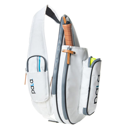 bolsa de padel blanca con bolsillos para portatil y pelotas palapadelpick