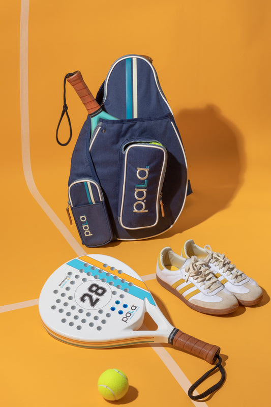 pack pala de padel blanca 
y bolsa de padel azul pala padel pick